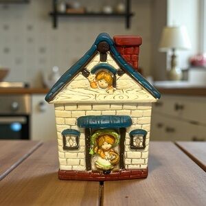Vintage Blue Roof Cottage Novelty Kitchen Cookie Jar